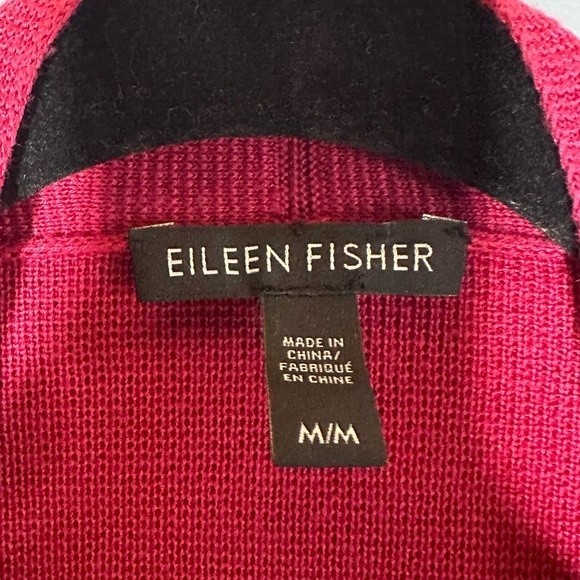Eileen Fisher Raspberry Red Open Front Cardigan Tencel Silk Blend Size Medium - Picture 4 of 5